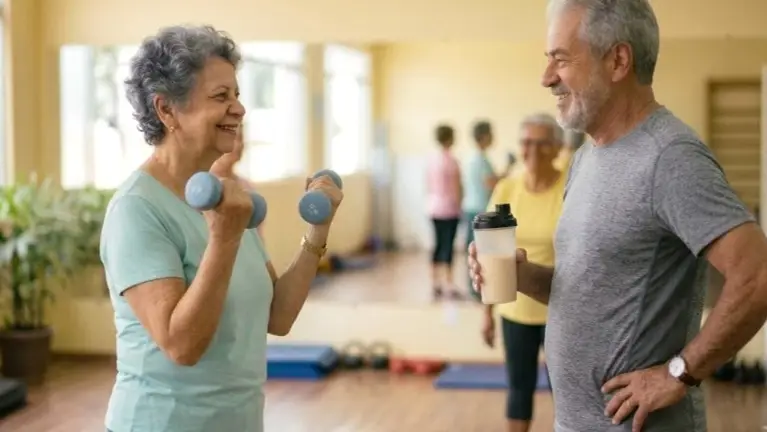 Casal de idosos fazendo exercícios